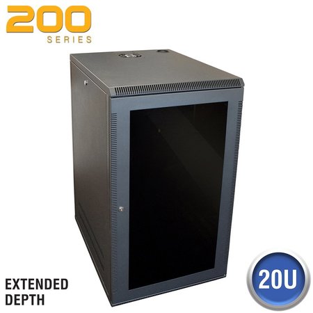 QUEST MFG Deep Wall Enclosure, Front/Side Access, 20U, 39"H x 21"W x 28"D, Black WM2019-20-02D